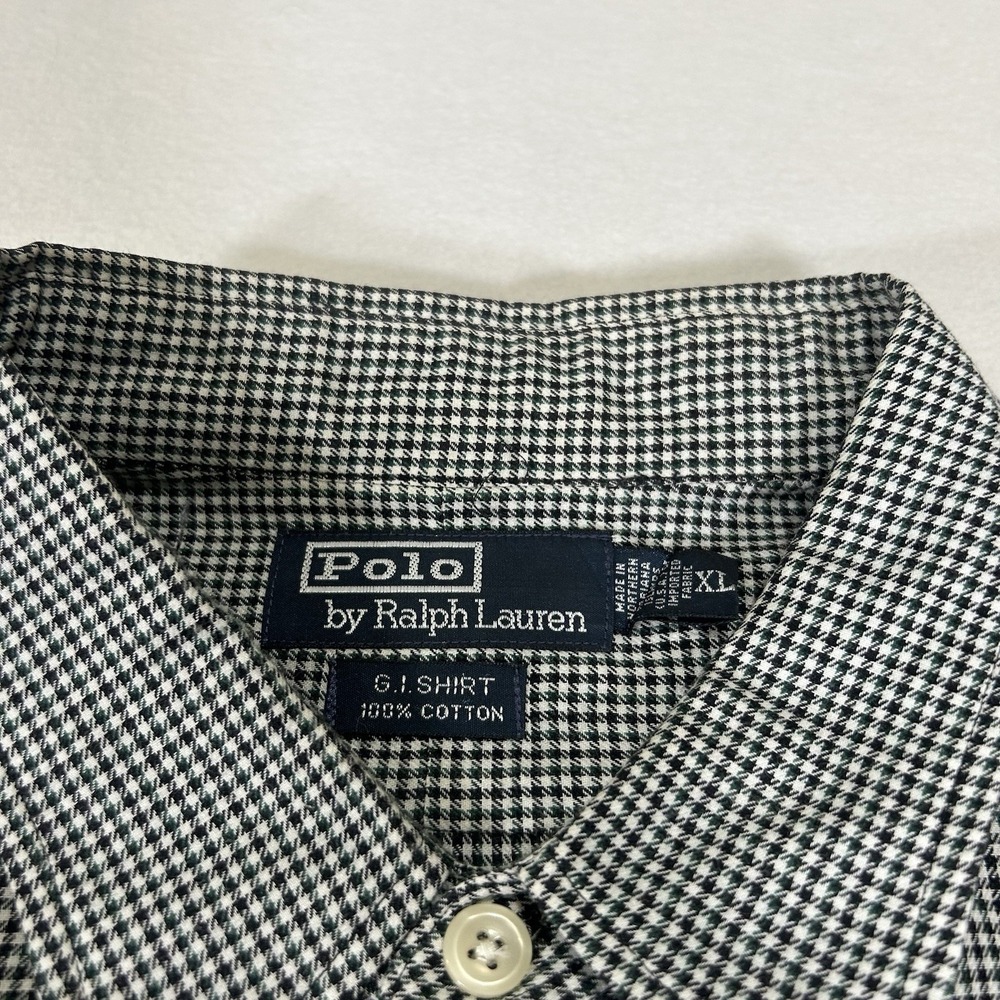 VTG Polo Ralph Lauren Mens XL Black Green Check Long‎ Sleeve Button Up GI Shirt - Picture 4 of 6